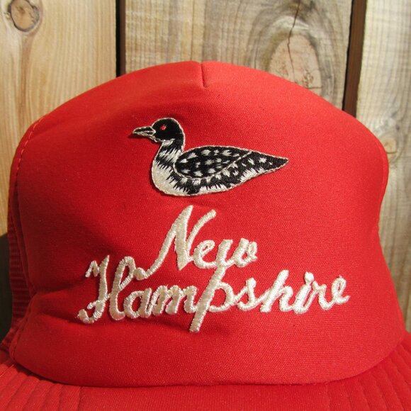 Vintage New Hampshire Loon Bird Red Snapback Baseball Hat Trucker Cap - Picture 2 of 9